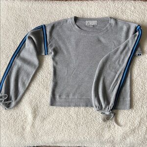 DH New York Gray Women's Crewneck Sweater with Blue Stripe Detail